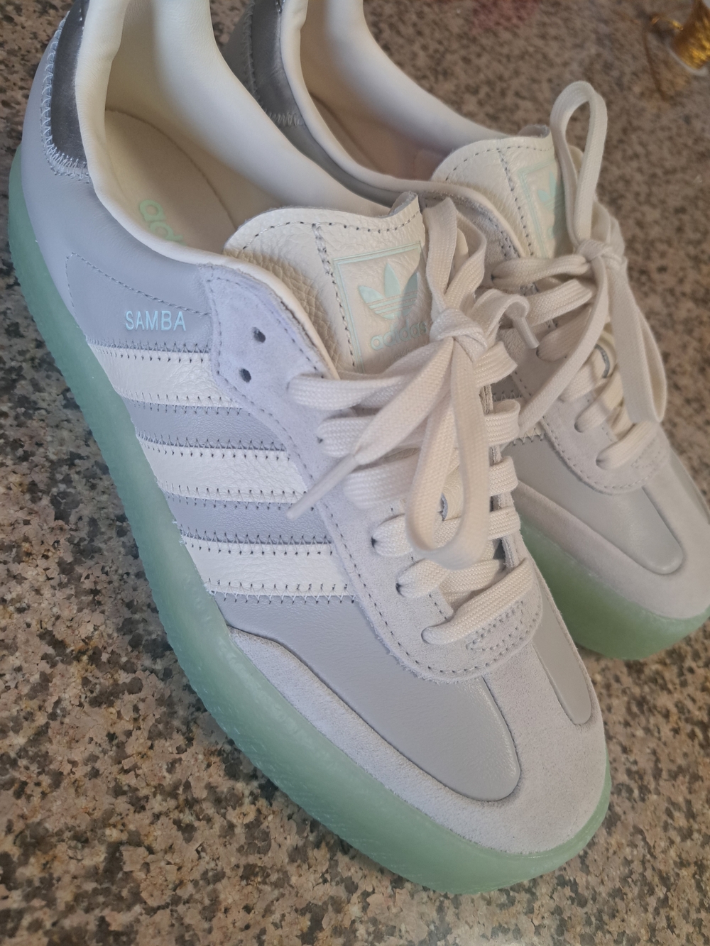 adidas Samba Women's Sneakers in Light Gray with Mint Sole